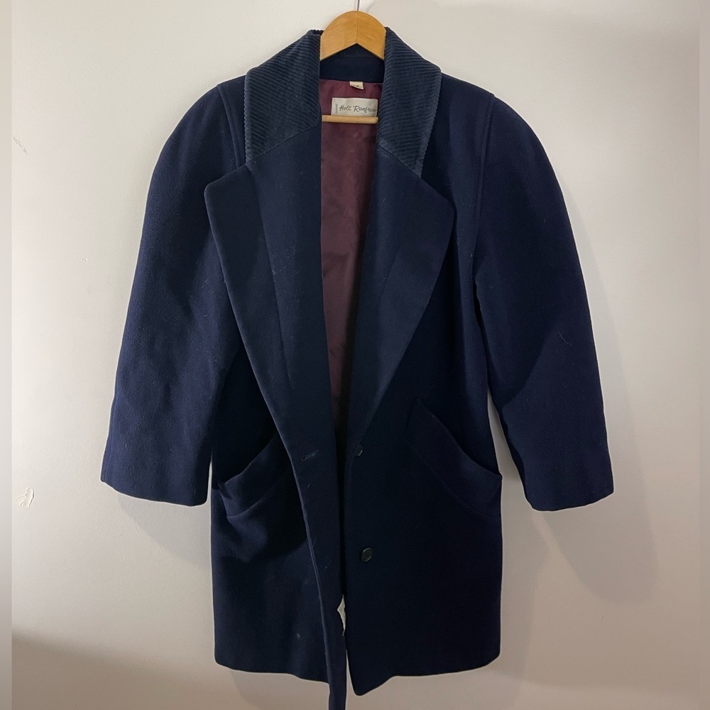 ✨Vintage✨ Holt Renfrew Navy Pea Coat with Corduroy Neckline size 7/8